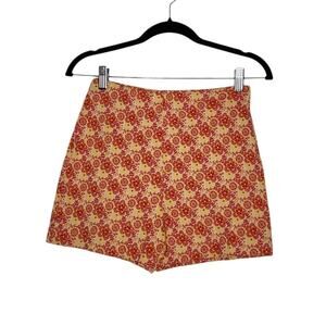 Vintage 70s Groovy Hippie High Waist Floral Shorts Orange Flowers Boho Fairy